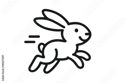 Minimalist black graphic of a cute running rabbit moving quickly with speed lines