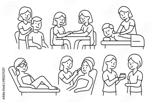 Outline icons set for beauty, wellness, and personal care services including massage, manicure, and haircut