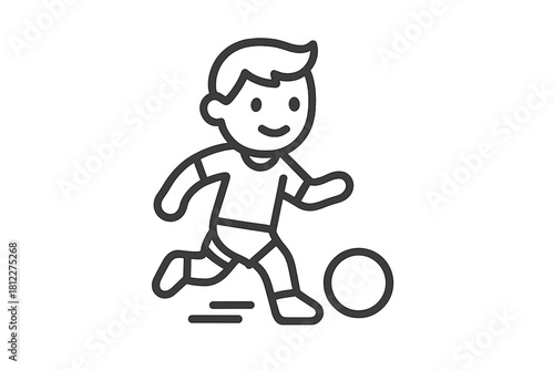 Smiling child running fast while dribbling a soccer ball during a sports game or practice session