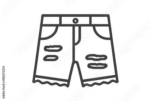 Minimalist outline drawing of fashionable ripped denim shorts for summer casual wear