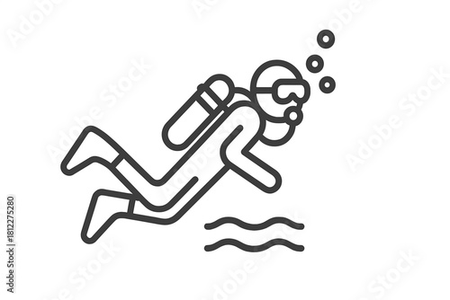 Scuba diver swimming underwater with oxygen tank and mask creating bubbles