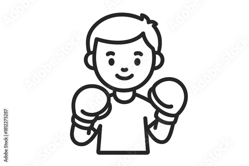 Simple black outline of a young male boxer wearing gloves in a fighting stance