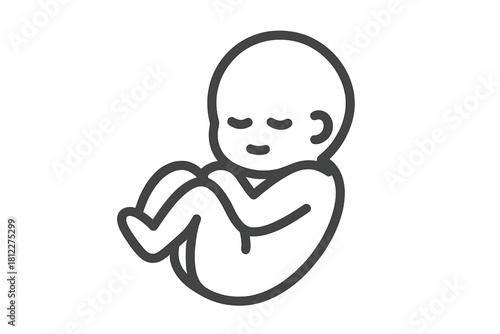 Minimalist outline of a sleeping newborn baby curled up in the fetal position