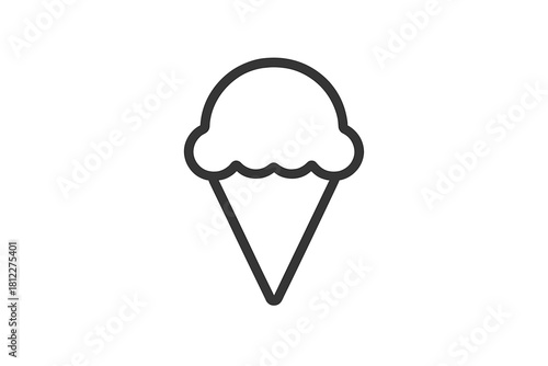 Minimalist black and white line drawing of a single scoop ice cream cone dessert treat