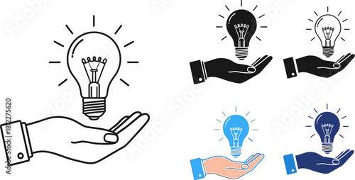 Ideas light bulb hand vector innovation creative concept solution business inspiration design thinking 100