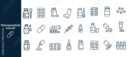 Pharmaceutical outline icon set