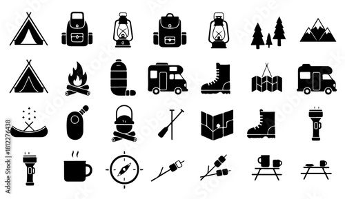 Plan your next adventure with these essential camping and outdoor recreation icons now available