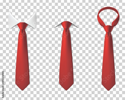 Set of three realistic red silk ties for formal neckwear fashion