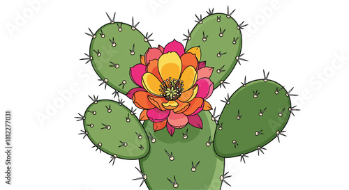 Delicate bloom on prickly pear cactus, a vibrant desert beauty bringing life to arid landscapes, perfect for summer designs and southwest themes