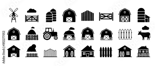 Create your own charming countryside scene with these delightful farm silhouette elements