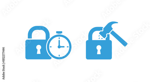 Vector illustration of time is running out to unlock the padlock, isolated on