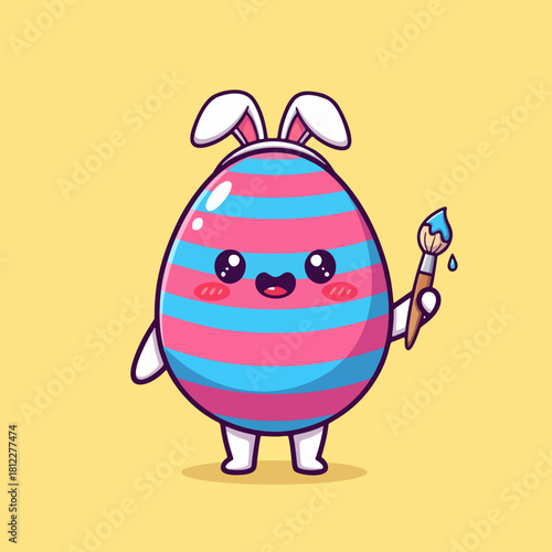 Cute Easter egg cartoon character painting itself