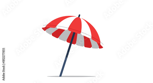 A simple flat illustration of a red and white striped beach umbrella casting a shadow isolated on a clean white background.