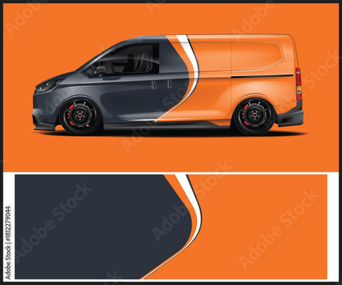 Modern delivery van mockup with two tone color scheme and graphic design