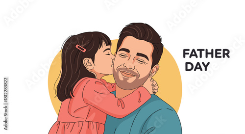 A loving daughter expresses her affection by kissing her happy father on the cheek, celebrating Father's Day with a heartfelt embrace.