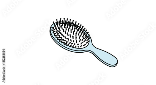A simple, light blue oval hairbrush with numerous black bristles, depicted in a clean, cartoon-style illustration on a white background.