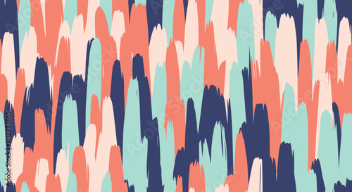 Vibrant abstract seamless pattern featuring a dynamic arrangement of vertical brushstrokes in a modern artistic style, using a pastel and deep color palette.