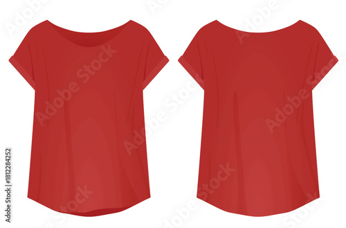 Red women t shirt. front and back view. vector illustration	