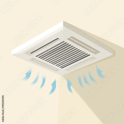 Ceiling Mounted Air Conditioning Unit with Airflow Illustration