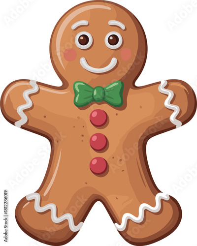 Gingerbread man with green bow tie and red buttons