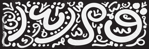 Creative minimalist hand-drawn random lines design contains random freehand Arabic letters without specific meaning in English, spontaneous lines, and vector illustrations.