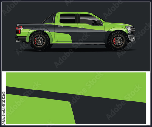 Lime green and black truck wrap design template for vehicle branding