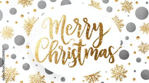 Merry Christmas with a glittering hand lettering design in gold.