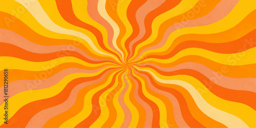 Retro orange and yellow wavy lines background with a central burst design