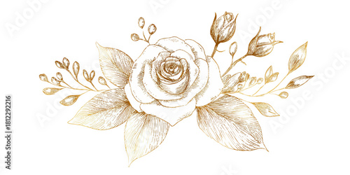 Delicate watercolor painting of a creamy white rose with soft green and tan foliage and buds