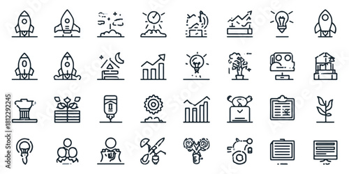 Collection of business and finance icons representing growth and success
