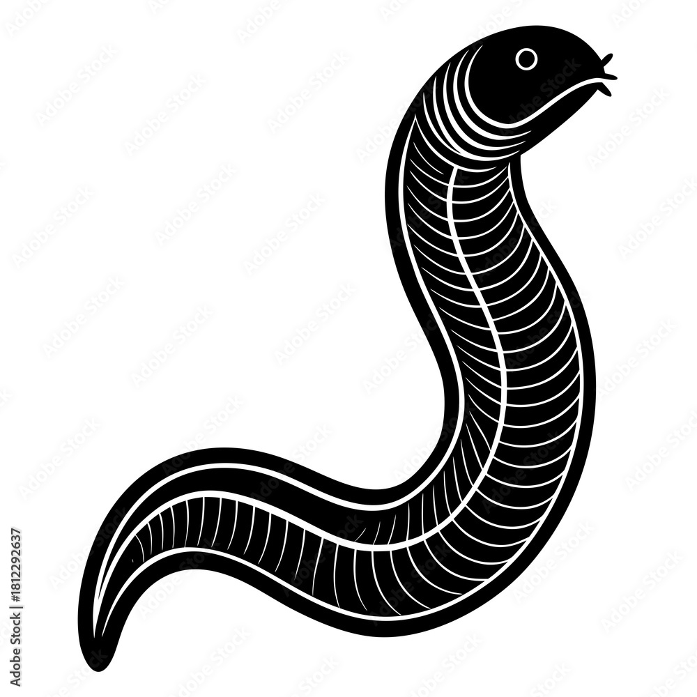 Fototapeta premium Black 3d silhouette of a stylized eel or leech white