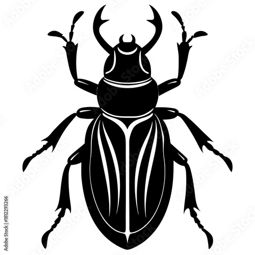 Black beetle silhouette with detailed wings and horns