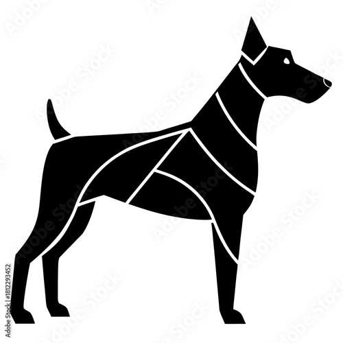 Black dog silhouette with geometric segments white