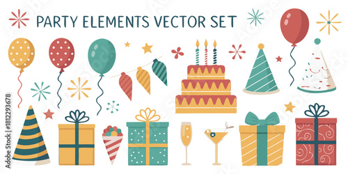 Collection of party elements vector icon set for web design