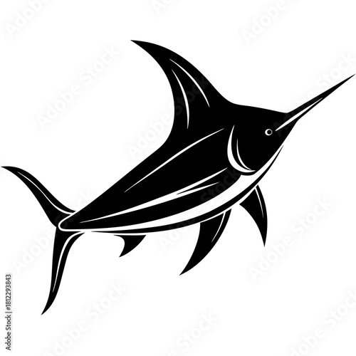 Black Marlin Silhouette with White Accents fish