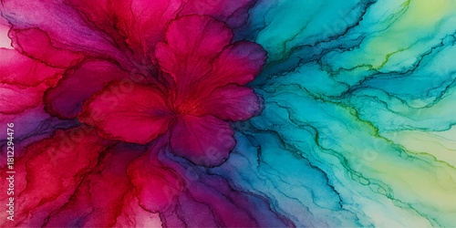 Vibrant ink bloom abstract floral design with fluid colors and textures
