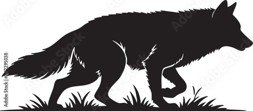 Majestic Wolf Walking in Grass Silhouette Vector Illustration