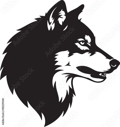 Majestic Wolf Head Profile Black and White Vector Illustration