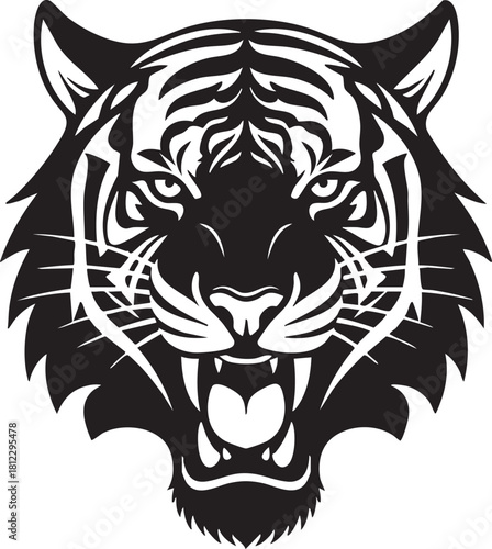 Furious Roaring Tiger Head Vector Illustration for Logo or Mascot Design