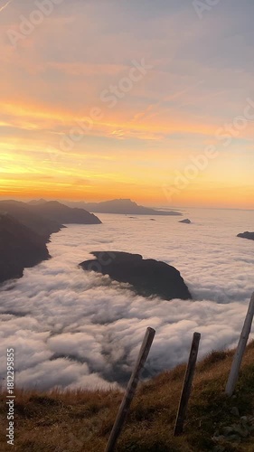 Stoos Ridge Hike with breathtaking sea of fog over Switzerland at sunset