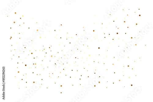 Gold confetti dot background isolated on white Shiny glittering dust texture with gold particles