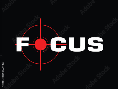 The word "FOCUS" in white with a red target design replacing the "O" on a black background.
