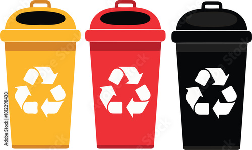 Recycle Bin Vector Icons Set. Eco-Friendly Waste Management Concept. Colorful recycle bins for waste sorting and management icon.