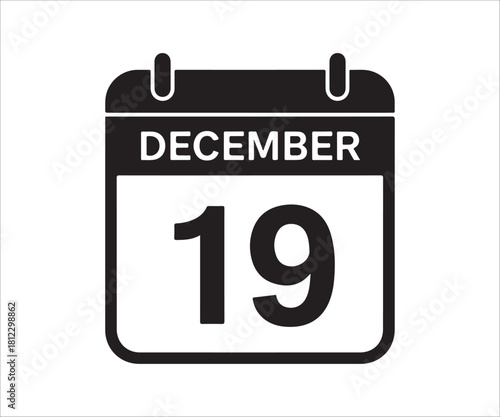 December 19th calendar icon vector illustration for important dates