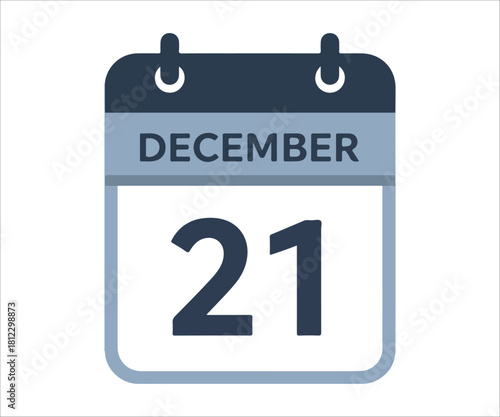 December 21st date on calendar reminder icon isolated background
