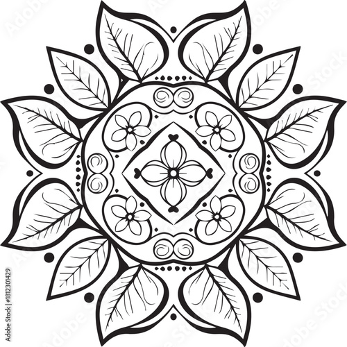 Intricate Floral Mandala Design with Leaf and Flower Motifs.