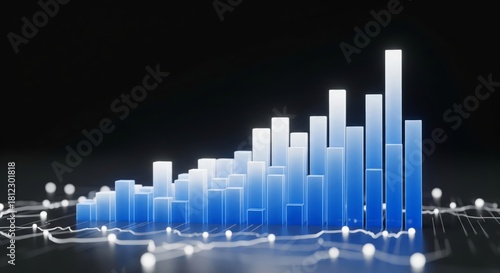 Abstract 3D Bar Graph Showing Business Growth. convey success, growth, data analysis, metrics, finance, market trends, and business intelligence. Focus on clean lines and clear upward movement