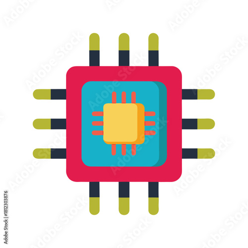Colorful Circuit Chip Electronics Vector Icon