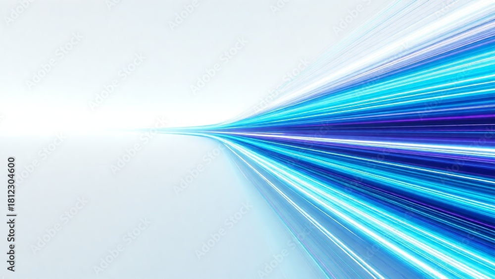 Fototapeta premium Abstract blue and white light trails streaking across a white background, conveying a sense of speed, motion, and technological advancement, perfect for digital backgrounds or futuristic designs