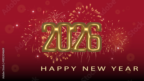 Happy New Year 2026 with fireworks 